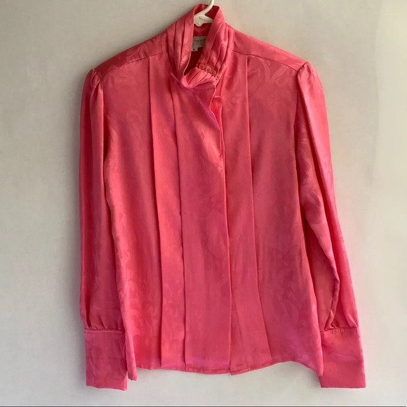 Vintage Tops - Vintage Chemise Int Hot Pink Mockneck Silky Blouse